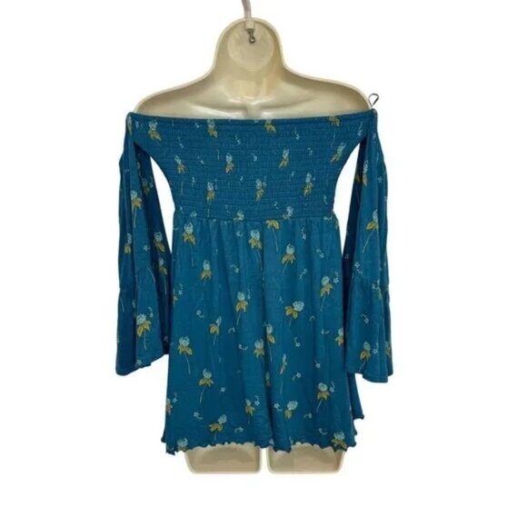 Free People Lana Smocked Off-the-Shoulder Floral Tunic in Mermaid Combo - Picture 9 of 9